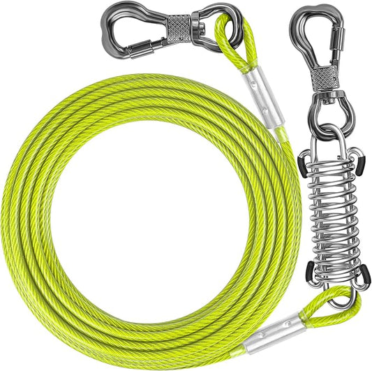 Tresbro 10 FT Dog Tie Out Cable with Spring, Shock Absorbing Tether Chains for Outside Aavilable in 10/15/20/25/30/40/50/70/100/120 FT, Heavy Duty Leads for Yard for Medium & Large Dogs Up to 500 LBS