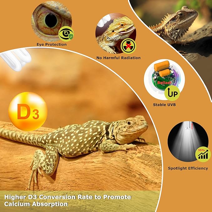 UVB Linear Tube Bulb 10.0, 13W - Desert Terrarium Lamp, Compact Fluorescent Lamp, Suit for Bearded Dragon, Leopard Gecko, Tortoise & All Desert-Dwelling Reptiles Habitat Lighting