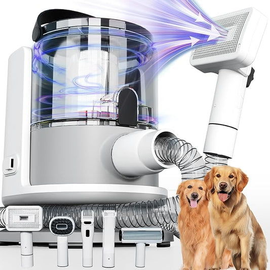 FOTING 5-in-1 Dog Grooming Vacuum, 12000Pa Dog Clippers & Shedding Brush Grooming Cleaning Tools Pet Grooming Vacuum, 2 Suction Levels