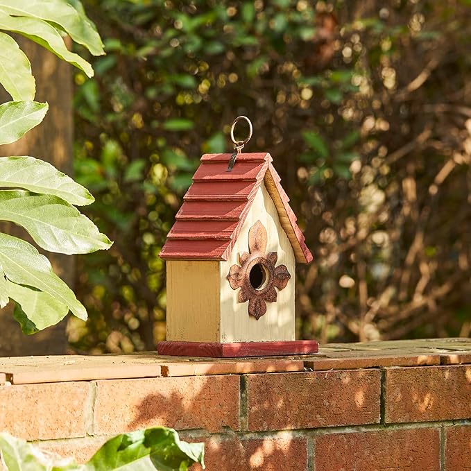 Glitzhome 9" H Wooden Bird House Hanging Garden Birdhouse for Outside
