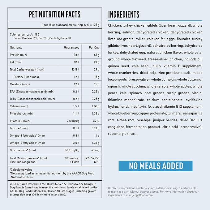 ORIJEN Wild Reserve Dry Dog Food Free-Run Chicken & Grains Recipe 4lb Bag