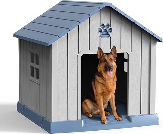 DRATO Dog House Indoor Outdoor for Small to Large Sized Dogs Indoor Outdoor Doghouse Puppy Shelter with Elevated Floor, Easy to Assemble (Blue, 31Inch(31.18 * 33.7 * 32.52))
