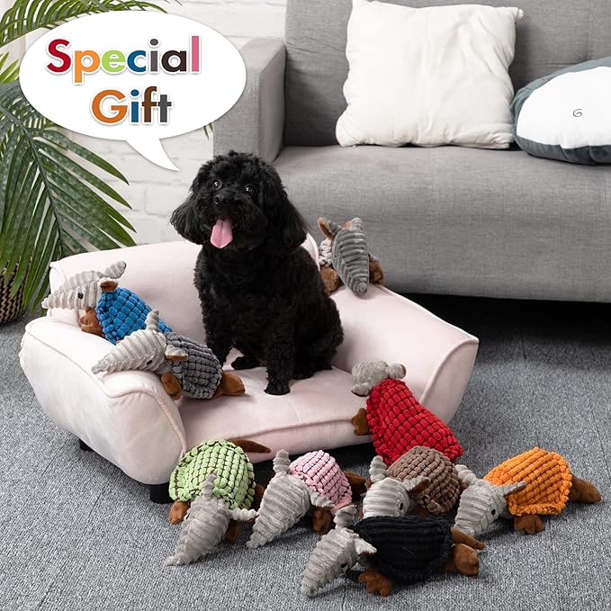 Hollypet Plush Dog Squeaky Toy Stuffed Armadillo Animal Pet Puppy Chew Toys with Clean Teeth for Small Medium Large All Breed Sizes Dogs, Blue, 8 in