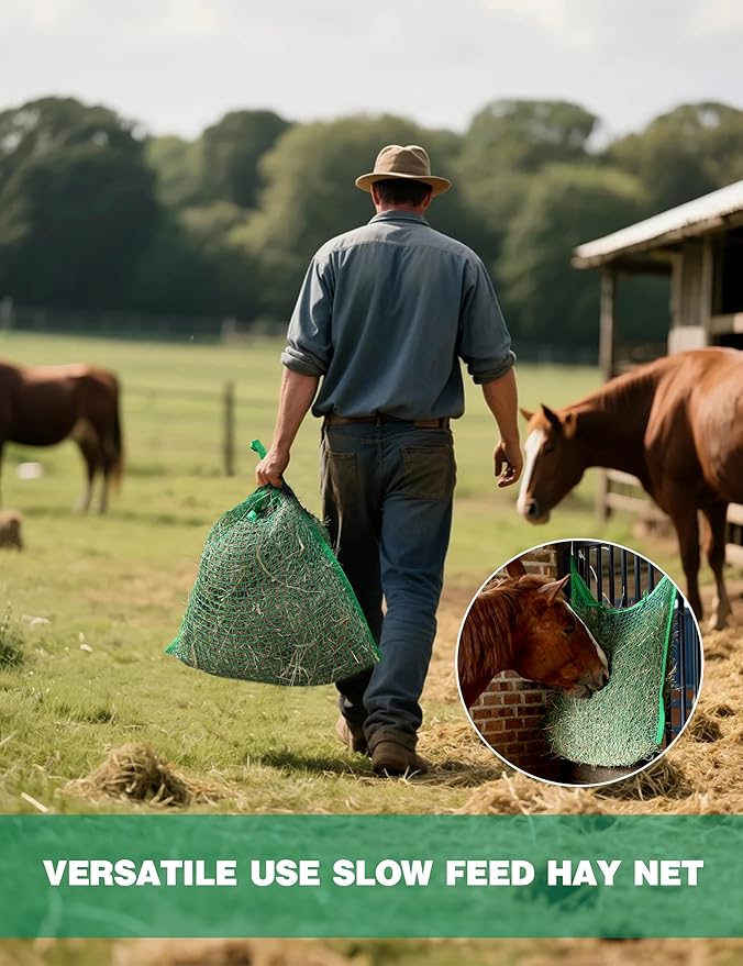Harrison Howard Square Opening Slow Feed Hay Nets for Horses Large Capacity Horse Feed Bag Reduce Hay Waste Promote Healthy Digestion Green 24 * 35''