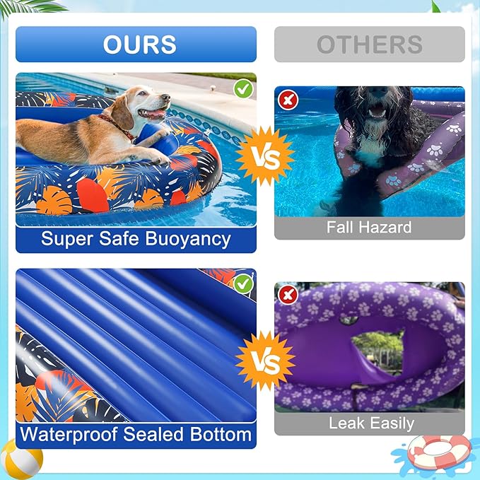BEAUTYZOO Inflatable Dog Pool Float for Large Dogs, Foldable Summer Swim Raft for Pool, Lake, River Beach- Heavy-Duty Tear/Scratch Proof-up to 150Lbs Dogs Floatie Boat Hawaiian Ride-On Design