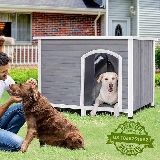 Petsfit 45.3" Dog House Outdoor, No Tools Required Assembly, Folding Dog House Outdoor, Unfold to Use, Dog Houses for Large Dogs Outside (Large, Grey)