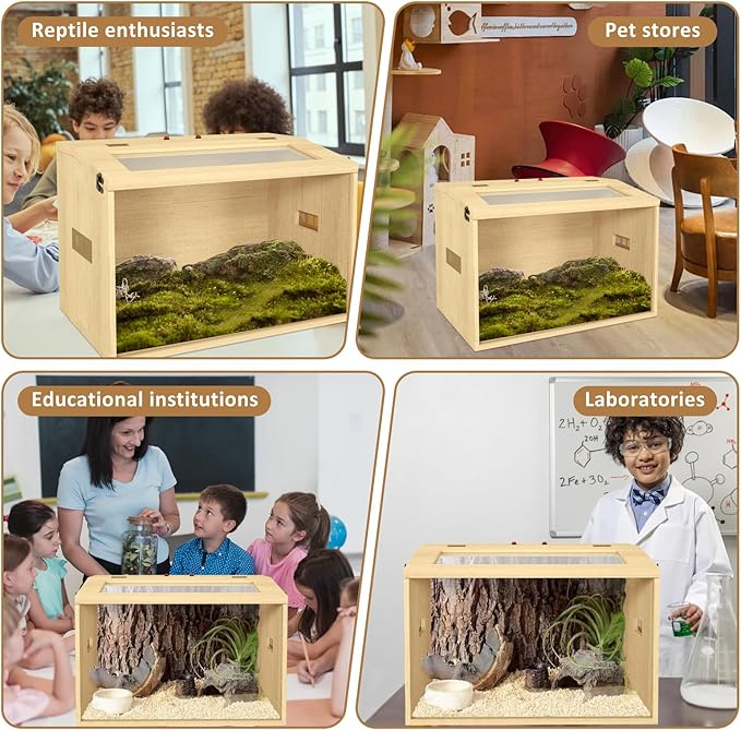 26 Gallon Bearded Dragon & Lizard Tank, Lockable Reptile Terrarium - Large Snake & Leopard Gecko Enclosure with Openable Roof Door (Wooden, 24" L x 16" W x 16" H)