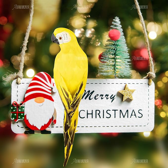 AUEAR, 17.7 Inch Yellow Lifelike Artificial Big Birds Feathered Fake Shoulder Parrot Decor Model for Decoration Craft