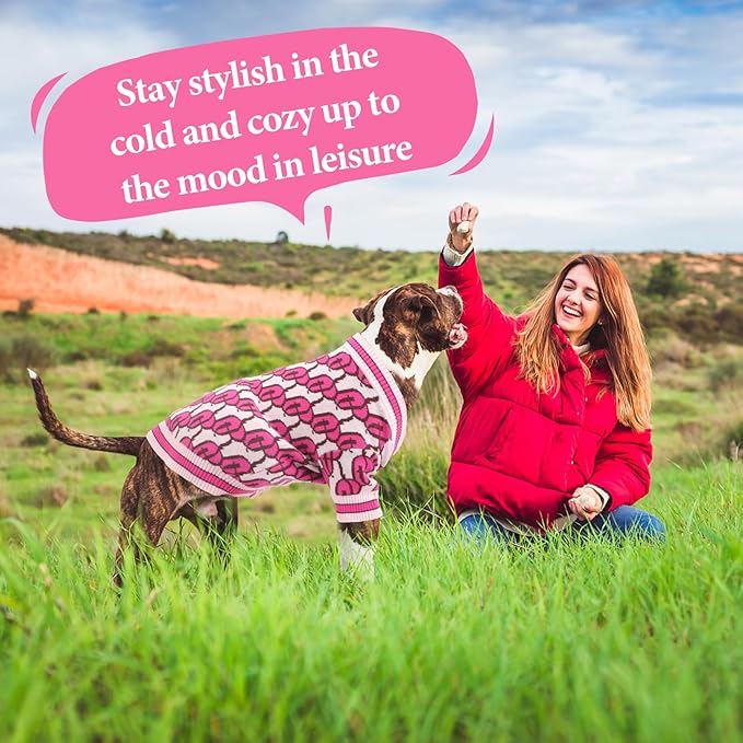 Dynamic Letter Patterned Button Cardigan Dog Sweaters,Boys' Dog Sweater,Girls' Dogs Sweaters,Knitted Pet Clothes,Pet Clothing,Fit for Kinds of Dogs and Different Seasons (Pink 2XL)