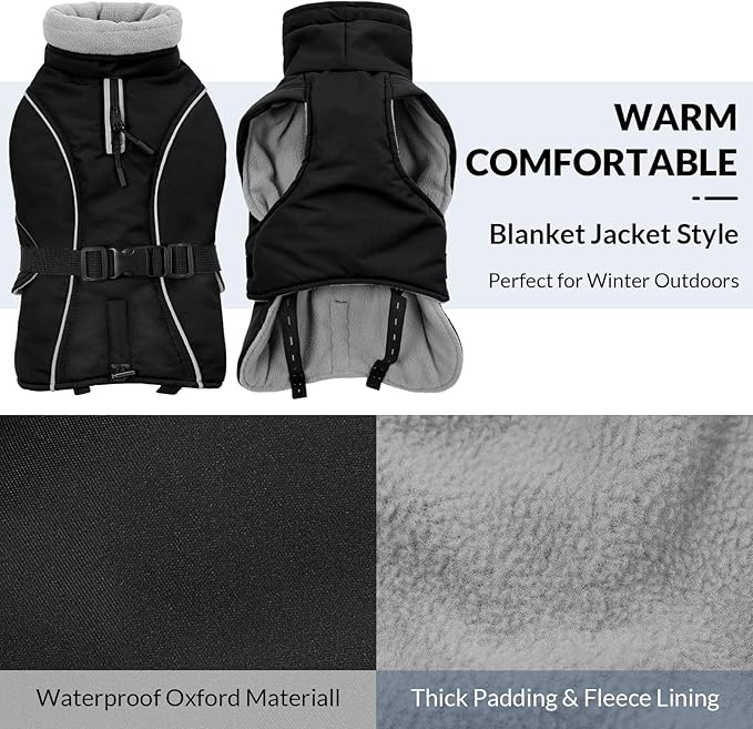 Queenmore Winter Dog Coat Warm Dog Jacket Vest Waterproof Puffer Fleece Snowsuit Adjustable Buckle Leash Hole Reflective Cold Weather Parka for Small Medium Large Dogs Girl Boy Orange XXL