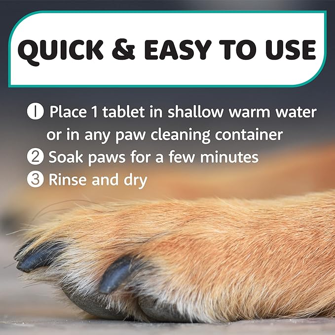 Evergreen Pet Supplies Dog Paw Soak Tablets - 100 Count, 4g Tea Tree Oil Fizz - Deep Clean & Soothe Itchy Paws - Dog Bath Tablets
