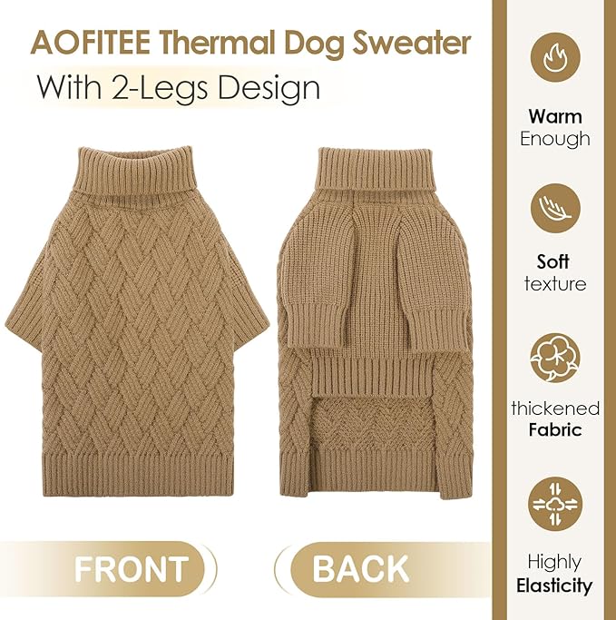 AOFITEE XL Dog Sweater, Dog Sweater Large Size Dogs, Large Dogs Sweaters for Female Male, Turtleneck Thick Warm Knitted Winter Fall Pet Sweatshirt, Solid Pet Halloween Costume (Brown, XLarge)
