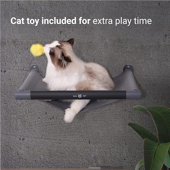 SVD.PET Wall Mounted Cat Hammock & Toy, Soft, Comfortable Cover - Modern Cat Shelf - Supports up to 40 lbs (Dark Grey)