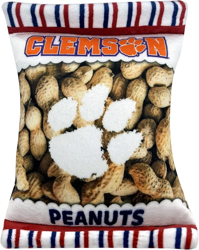 NCAA Clemson Tigers Crinkle FINE Plush Dog & CAT Squeak Toy- Cutest Stadium Peanuts Snack Toy for Dogs & Cats with Inner Squeaker & Beautiful Football/Basketball Team Name/Logo