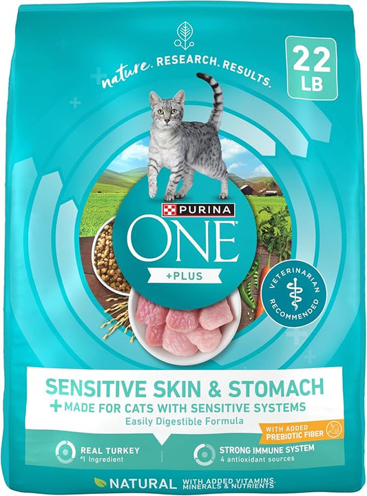 Purina ONE Sensitive Stomach, Sensitive Skin, Natural Dry Cat Food, +Plus Sensitive Skin and Stomach Formula - 22 lb. Bag