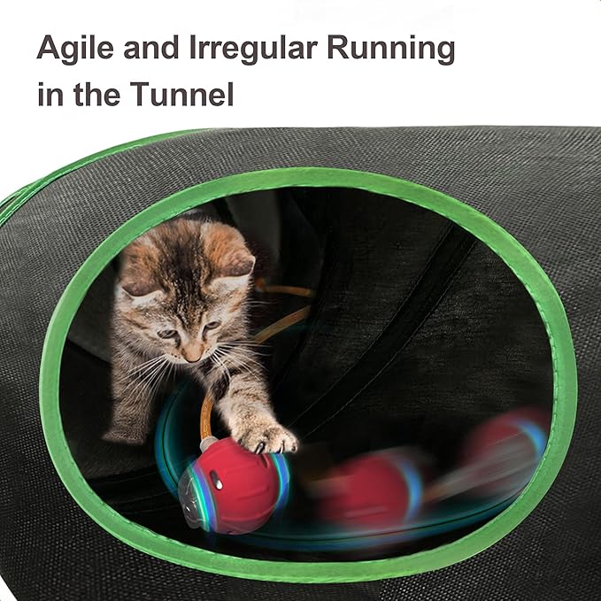 Interactive Cat Toys Ball Fast Rolling in Cat Tunnel – Motion-Activated Ball in Enrichment Tunnel,Hide & Seek Puzzle Game for Indoor Cats & Kittens,Boredom Relief for Cats (Orange-red)