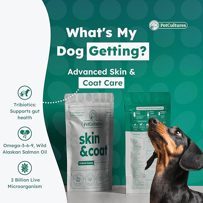 Skin and Coat Synbiotic Formula - with Fish Oil, Biotin, Zinc, Borage Oil, and Probiotics in 30 Packs