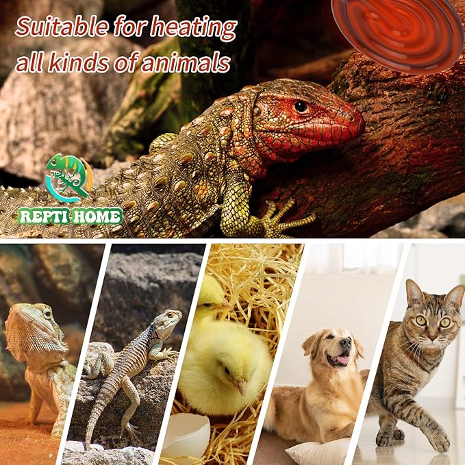 75W Ceramic Heat Emitter (2 Pack), Reptile Heat Lamp Bulbs, Ceramic Heater for Amphibian, Pet Brooder Coop, Chicken, Dog