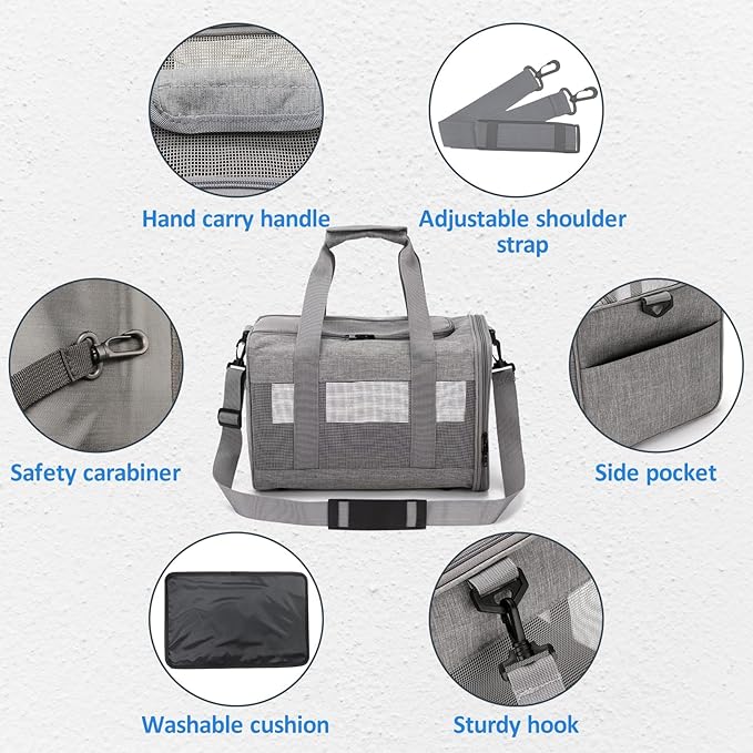 kathson Small Animal Carrier Bag, Guinea Pig Rabbit Travel Carrier Breathable Mesh Window Pet Portable Hand Bag for Hamster Bird Bunny Bearded Dragon Kitty and Etc (Grey)