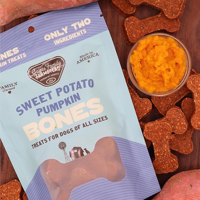Gaines Family Farmstead Pumpkin & Sweet Potato Dog Bones – 40 oz Bag, Natural, Grain-Free Dog Treats for Digestive Health & Immunity – High-Fiber, Vitamin-Rich Chews, Made in USA