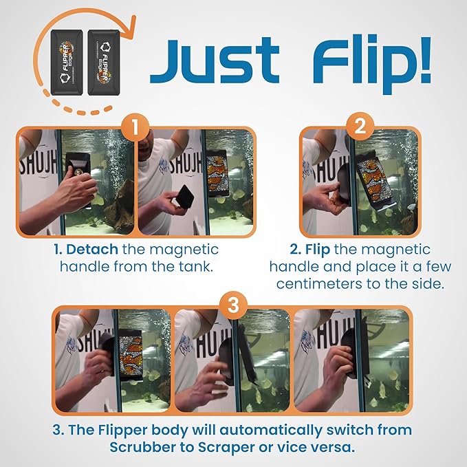 FL!PPER Flipper Edge Clownfish Limited Edition Floating Magnetic Aquarium Cleaner | 2-in-1 Dual Blade Scrubber & Scraper Fish Tank Cleaner Tools for Efficient Cleaning & Acrylic Surface Maintenance