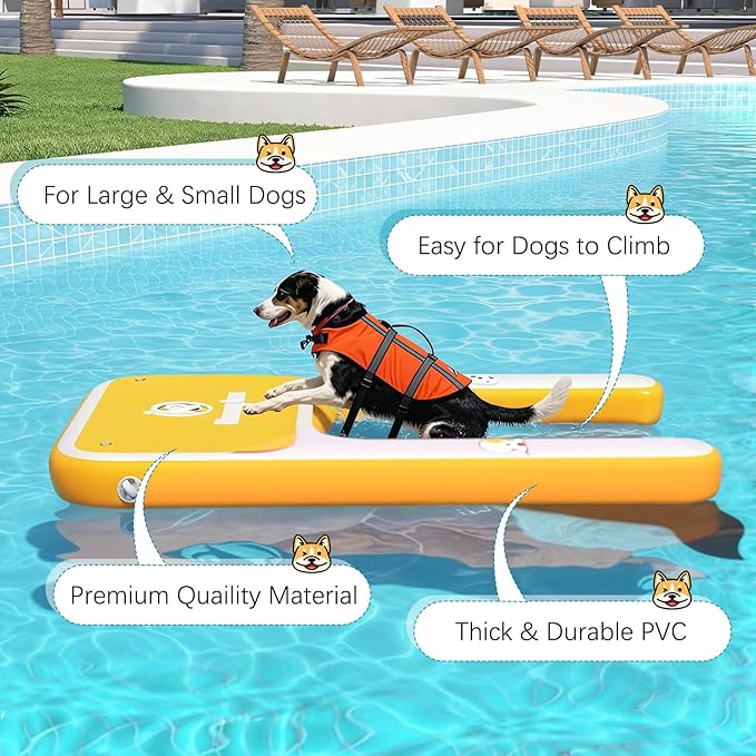 Inflatable Dog Boat Ramp, 35" L x 24" W x 4" H Perfect for Small-Sized Pets Up to 220 lbs, Boat Water Ladder with Claw-Friendly High Stability Non-Slip EVA Float for Pool, Lake, Dock & Seat