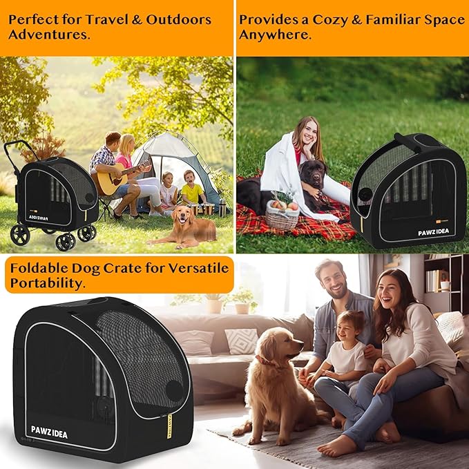 PAWZIDEA Dog Stroller for Large Dogs, Pet Stroller with Detachable Carrier for Portable Dog Crate for Car Seat, Foldable Dogs Jogger Strollers, All Terrain 9” Wheels, Adjustable Handle, Storage Bag