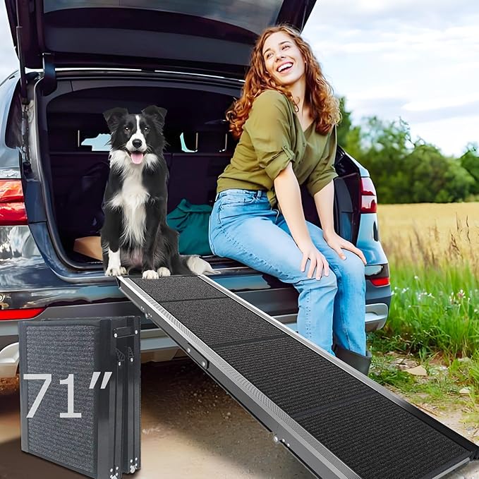 Dog Ramp for Cars SUV Truck-17.3x71in Heavy Duty Foldable Wide Outdoor Pet Stairs with Non-Slip Surface Portable Folding Design for Large Dogs Up to 250lbs (71" L x 17.3" W)