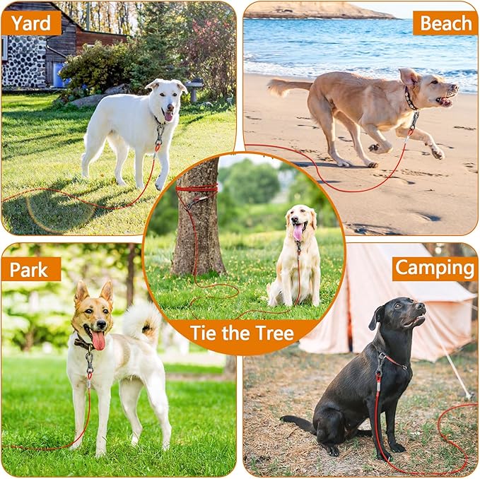 XiaZ 50ft Tie Out Cable for Dogs, Dog Leads for Yard, Heavy Duty Pet Tie Out Cable for Large Dogs Up to 250lbs, Durable Dog Runner Tether Line for Yard or Camping