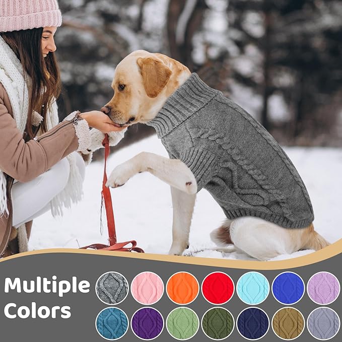 Queenmore Small Dog Pullover Sweater, Cold Weather Cable Knitwear, Classic Turtleneck Thick Warm Clothes for Chihuahua, Bulldog, Dachshund, Pug (Slate Grey, X-Large)