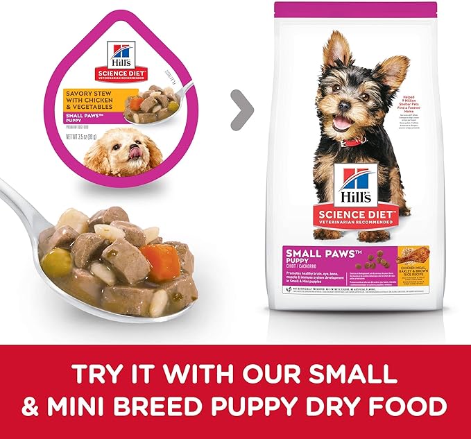 Hill's Science Diet Puppy Small Paws Savory Stew Chicken & Vegetables Canned Wet Dog Food, 3.5 oz., Case of 12