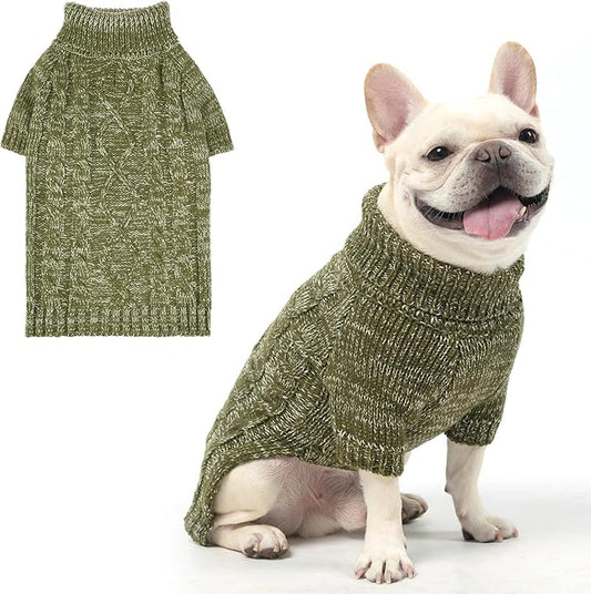 KOOLTAIL Thermal Knitted Dog Sweater for Small Medium Large Dogs, Turtleneck Cable Knit Doggy Winter Coat Warm Clothes Sweatshirt Outfits for Cold Weather, Pullover Pet Jumper for Puppy Cats Green M