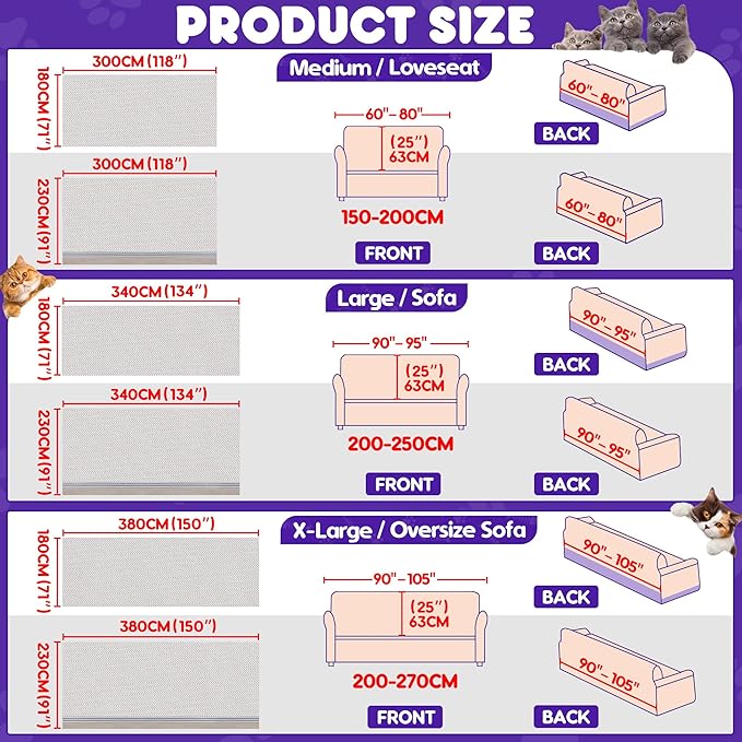 Cat Scratch Furniture Protector - Anti-Slip, Waterproof Sofa Cover to Keep Cats Off, Pet-Friendly Couch Protectors for 3 Cushion Couch, Beige Anti-Scratch Couch Cover for Pets and Kids 118"X91"Beige