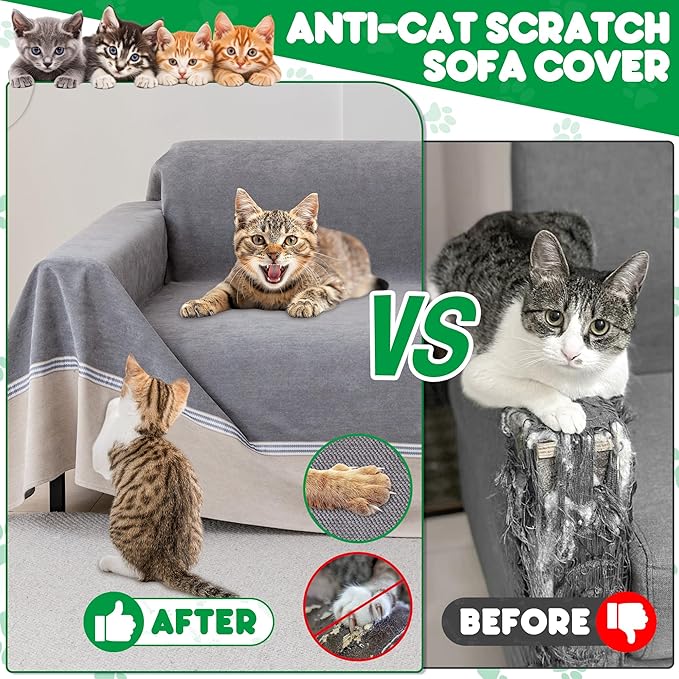 Cat Scratch Furniture Protector - Anti-Slip, Waterproof Sofa Cover to Keep Cats Off, Pet-Friendly Couch Protectors for 3 Cushion Couch, Anti-Scratch Couch Cover for Pets and Kids 118"X91"Dark Gray