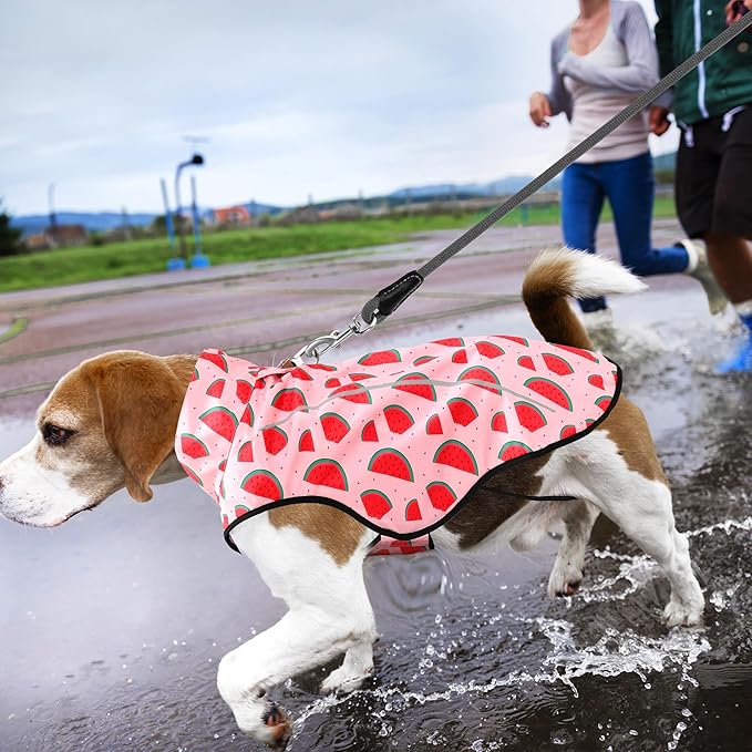 Mile High Life Dog Raincoat, Adjustable Waterproof Reflective Rain Jacket for Small Medium Large Dogs, Lightweight Breathable Pet Rain Coat with Leash Hole(Pink Watermelon,S Chest 22-25")