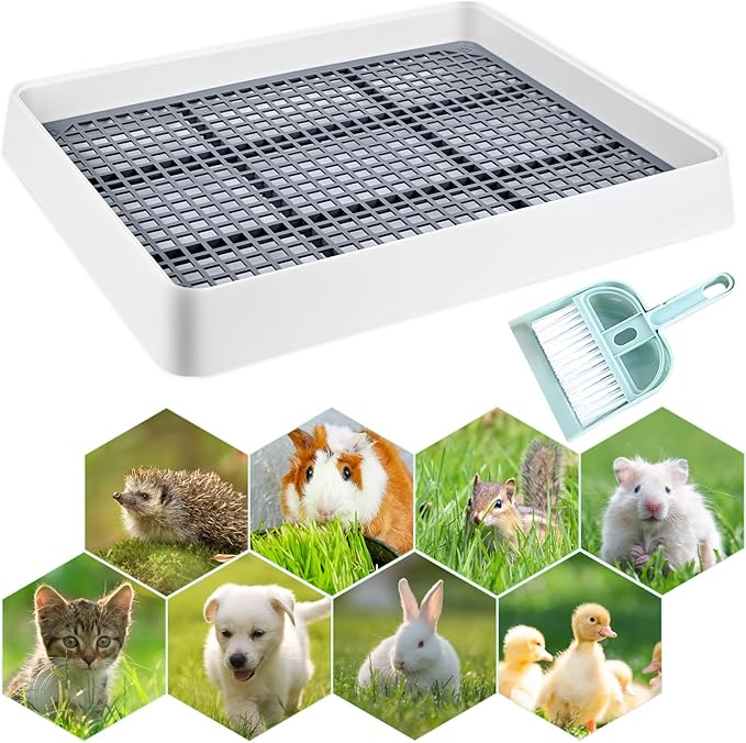 VAIPI 2 Pack Large Rabbit Litter Box with Small Broom and Dustpan Litter Pan for Cage Grate Restroom Bunny Toilet Tray for Rabbit Rats- 15 x 12.2 x 2.6 Inches