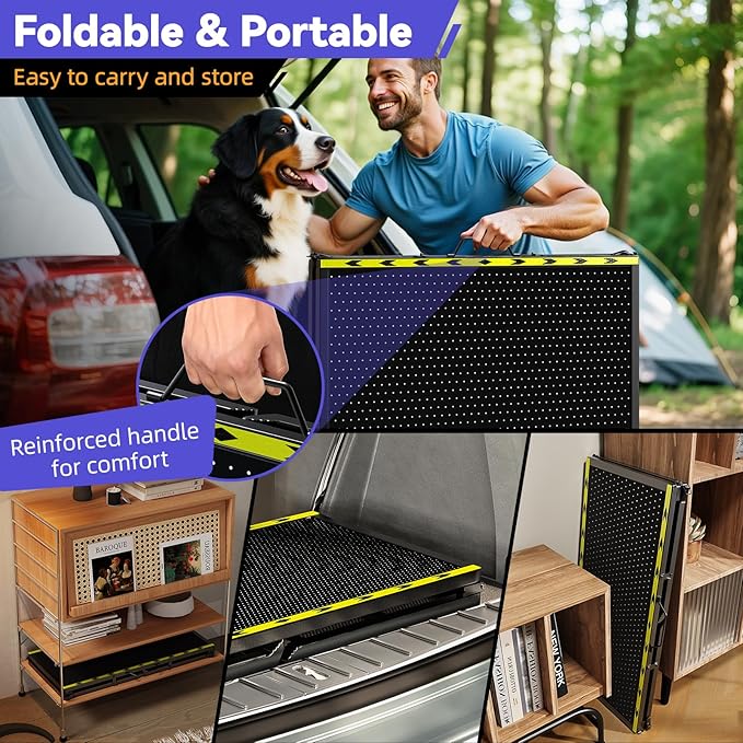 67''L & 20''W Dog Ramp for Car - Portable Extra Wide Pet Ramp for Medium & Large Dogs with Non-Slip Rug Surface, Dog Steps Stair for Car SUV/Truck/RV/High Bed, Up to 250LBS, Black
