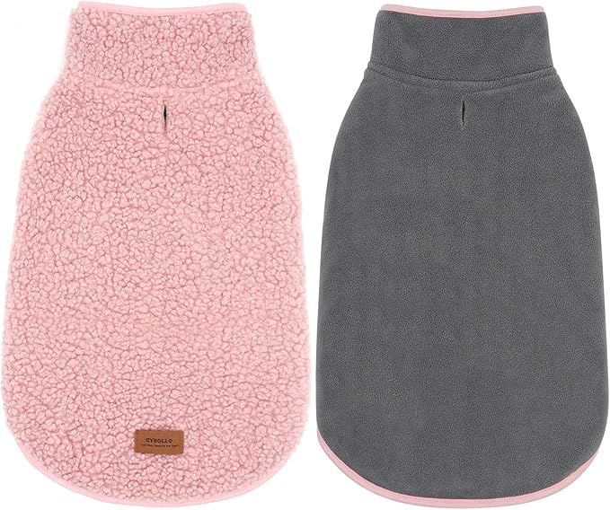 cyeollo Fleece Dog Coat Reversible Dog Jacket Sweater Turtleneck Sherpa Jackets Winter Pet Clothes Warm Cold Weather Coats for Small Dogs, Pink XL