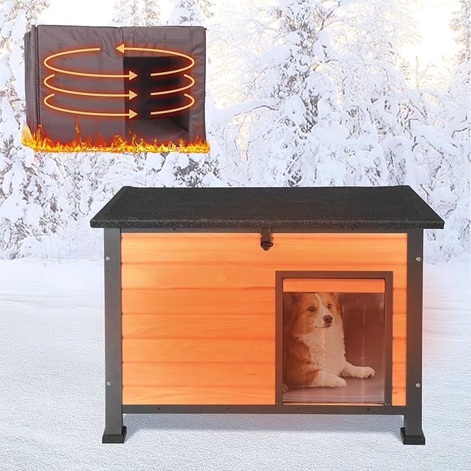 Dog House Outdoor Insulated with Prevent Chewing Iron Frame, Insulated cat House Outdoor Removable Floor and Open Roof for Dogs,Cat,Rabbits and Small Animals