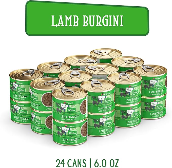 Weruva Cats in The Kitchen, Lamb Burger-ini with Lamb Au Jus Cat Food, 6oz Can (Pack of 24)