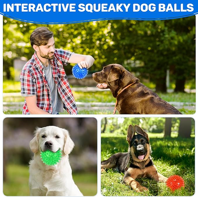 6 Pack 3.5" Light Up Squeaky Dog Toy Balls, Spiky Dog Balls for Small,Medium Large Dogs