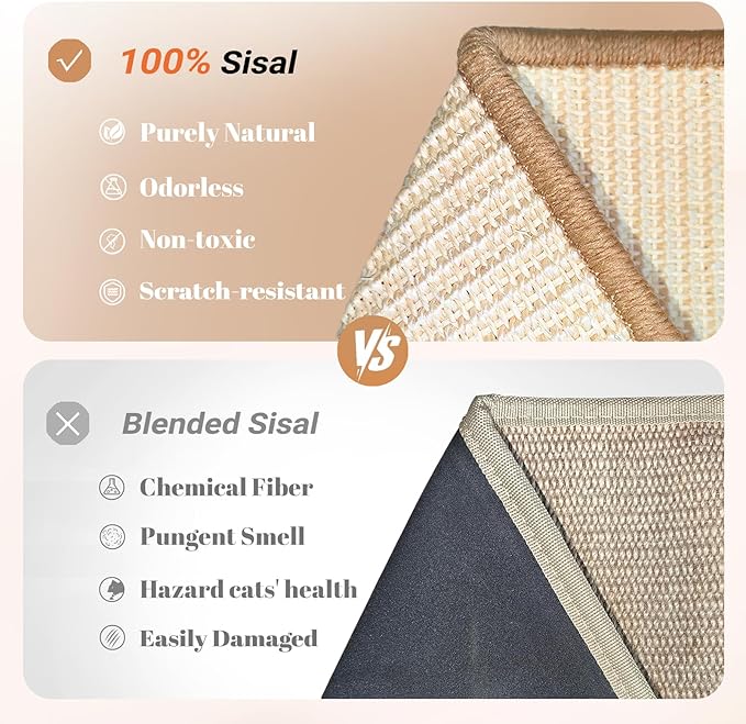 Sisal Cat Scratcher Ramp for Indoor Cats, 24.8" L Shape Scratching Post Climbing Vertical Cat Scratch Pad, Solid Wooden Cat Furniture(Medium)