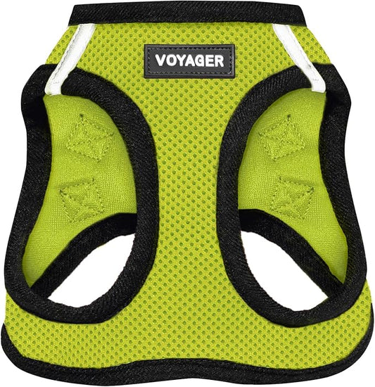 Best Pet Supplies - All Weather Mesh, Reflective, No Pull Harness for Small, Medium Dogs, Cats - Secure with Hook & Loop Fastener, Buckle, Double D-Rings - Lime Green/Black Trim, S