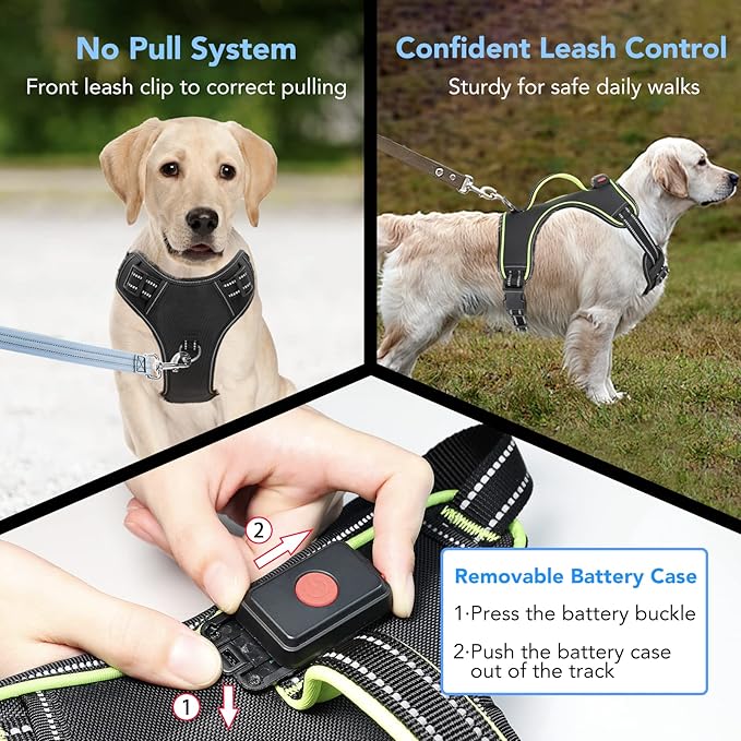 Rechargeable LED Dog Harness - No Pull, 4 Point Adjustable, Small/Medium/Large/X-Large Sizes