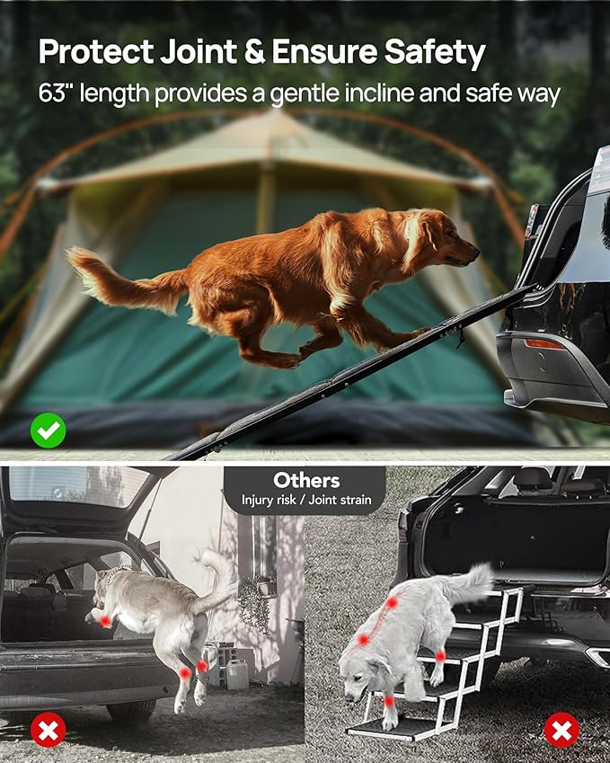 Upgraded Dog Ramp for Car 63" Long & 19.7" Wider Portable Dog Ramps for Large Dogs with Non-Slip Rug Surface for SUV Car & Truck, Up to 250LBS