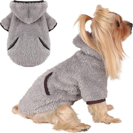 Dog Sweaters for Small Dogs Boy Male Fleece Small Dog Hoodie Winter Puppy Sweater for Chihuahua Teacup Yorkie Soft Stretchy Tiny Clothes Cat Sweater Pet Outfits Grey, M