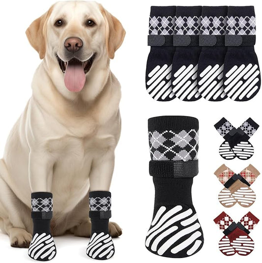 LOOBANI Dog Socks to Prevent Licking Paws - Dog Socks for Hardwood Floors Anti Slip for Traction Control - Dog Grippy Socks for Senior Dog Small Medium Large Dogs on Tile Floors, Black S