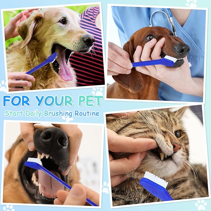 Dog Tooth Brush Pet Toothbrush Soft Grooming Dogs Toothbrush Dog Double Sided Puppy Long Handle Brush for Large and Small Teeth Cleaning Dental Oral Care(80 Count,Dark Blue)