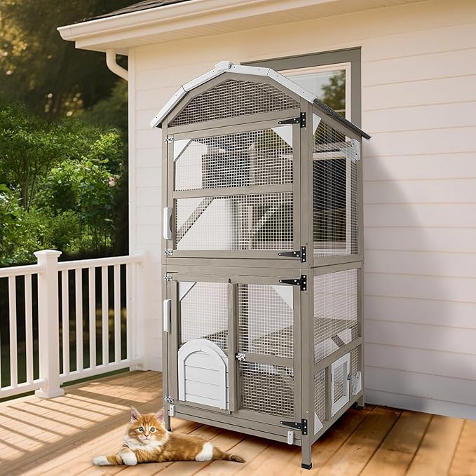 71" Catio Outdoor Cat Enclosures Cat House Waterproof, Indoor Kitty Patio Cage Condo Attachable Window with 3 Platforms Resting Box