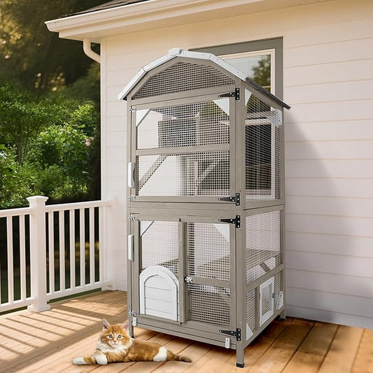 71" Catio Outdoor Cat Enclosures Cat House Waterproof, Indoor Kitty Patio Cage Condo Attachable Window with 3 Platforms Resting Box